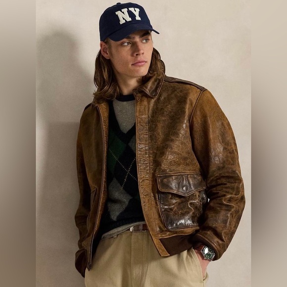 Vintage Mirage Brown Aviator Bomber Leather Jacket- Size M - Picture 8 of 8